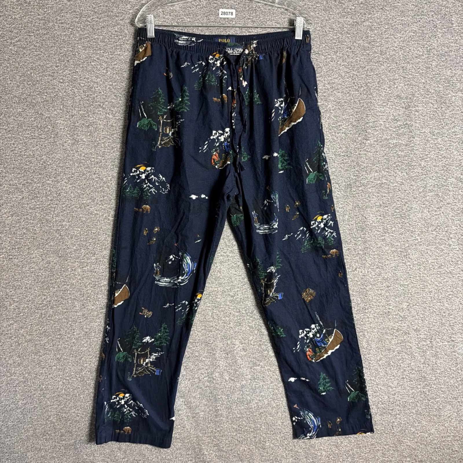 Polo Ralph Lauren Men's Large Flannel Lounge Pants In All Over Outdoor Fishing