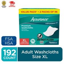 Assurance Premium Disposable Washcloths Pre-Moistened Body Wipes, XL, 192 Count
