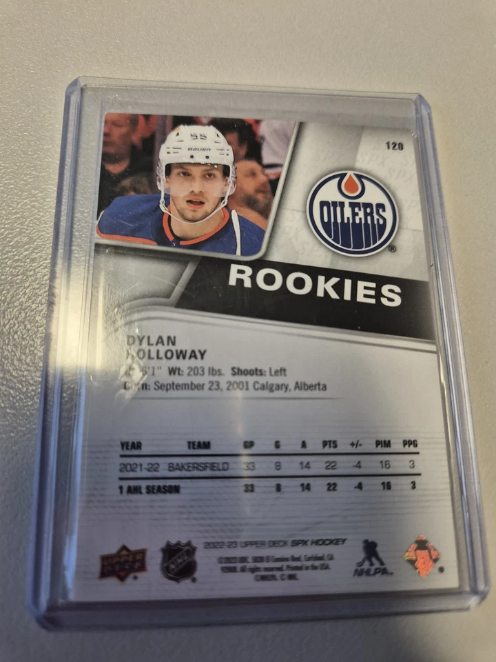 UD 2022-23 SPX Rookies Dylan Holloway Edmonton Oilers/299 #120 - Bild 2 von 2