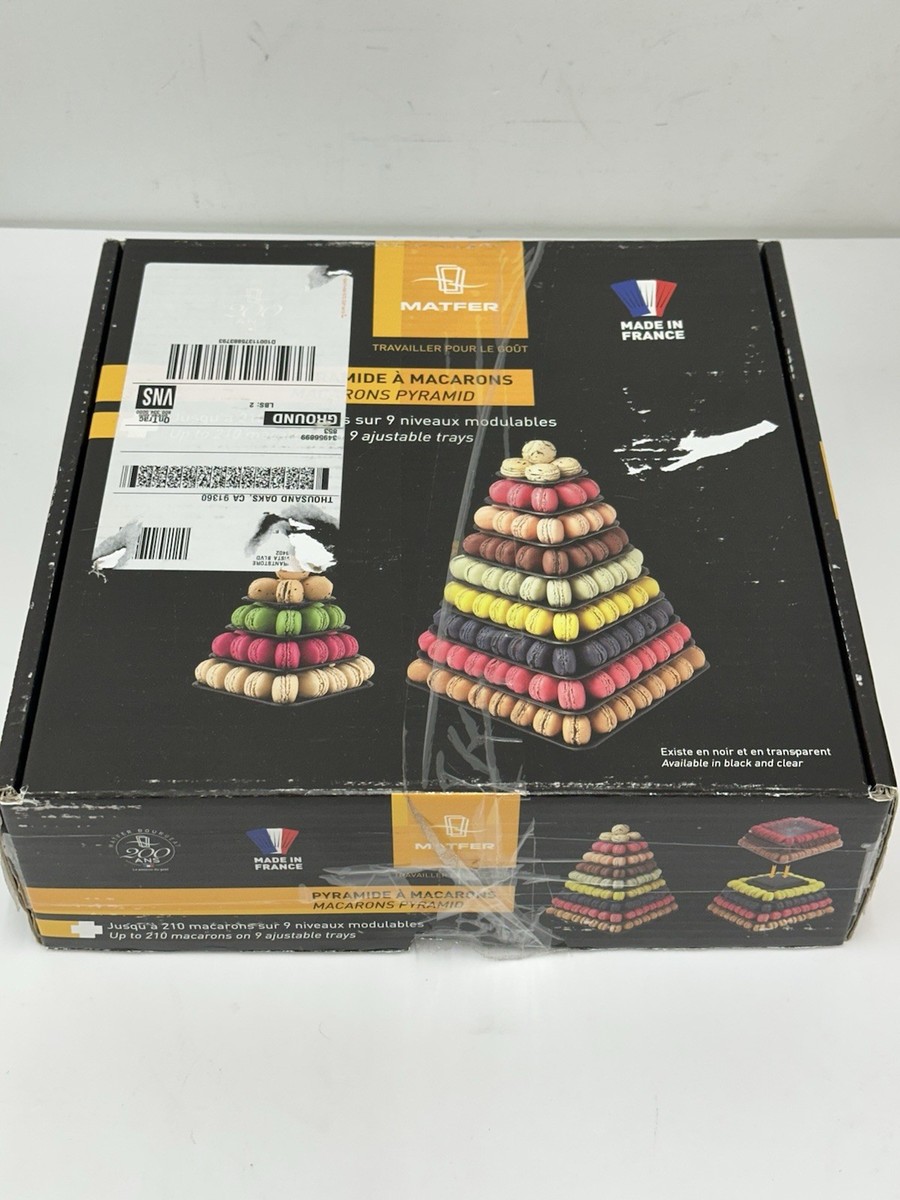 Pyramide à Macarons Noire - 10 Plateaux Amovibles - Hauteur 46 Cm, Diamètre Base 33 Cm - Capacité Totale Environ 237 Macarons (Pied Non Inclus)