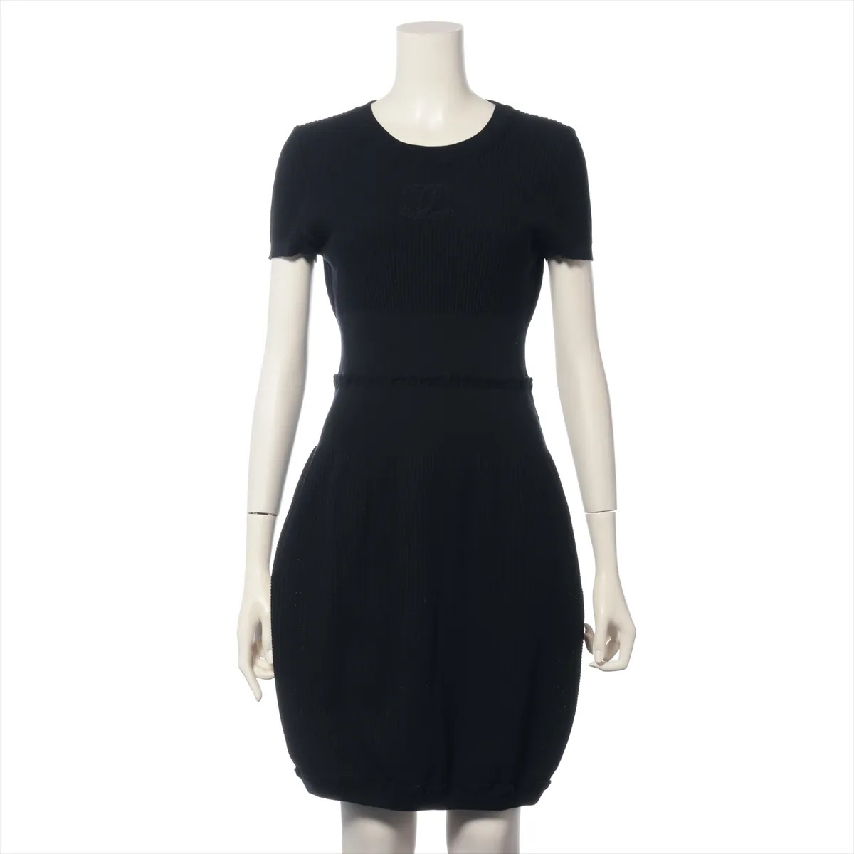 Chanel Coco Mark 09P Cotton Knit dress 38 Ladies' Navy Blue  P35348K02048