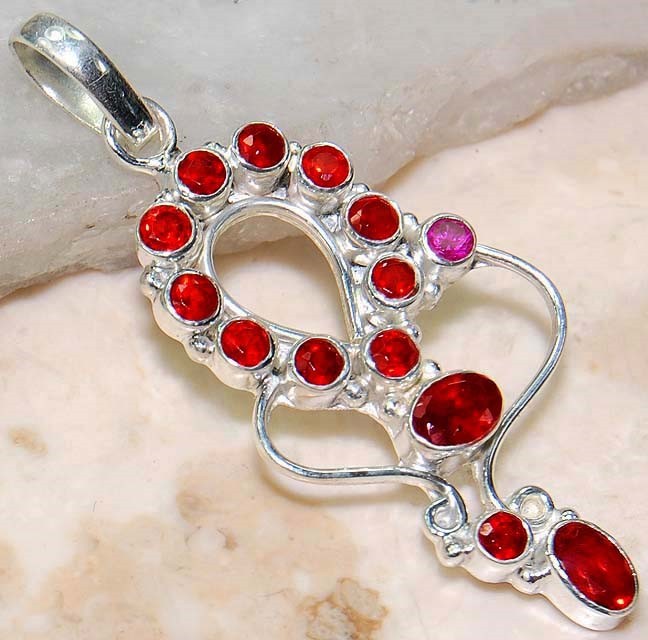5CT Natural Fire Garnet 925 Solid Genuine Sterling Silver Pendant @8-9