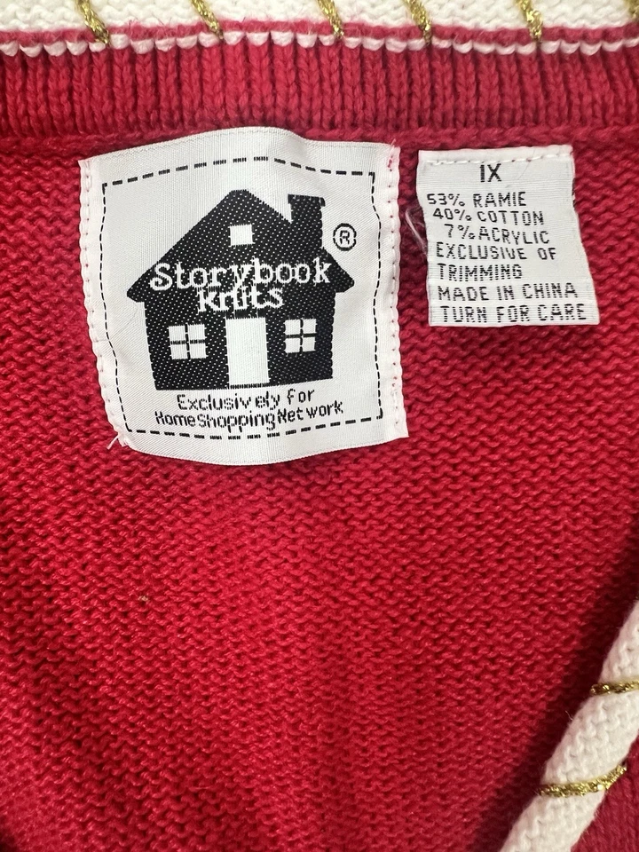 Vtg Storybook Knits cardigan sweater featuring a cat design with a holiday theme - Image 2 of 3