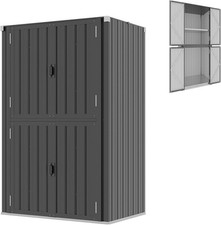 YODOLLA Tall Outdoor Storage Cabinet Adjustable Shelves Weatherproof Metal Grey