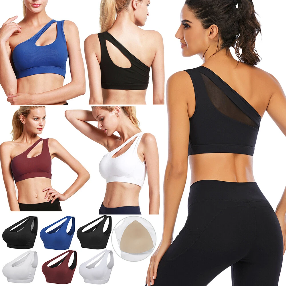 Womens Sexy One Shoulder Sports Bra Workout Tops Yoga Bra Medium