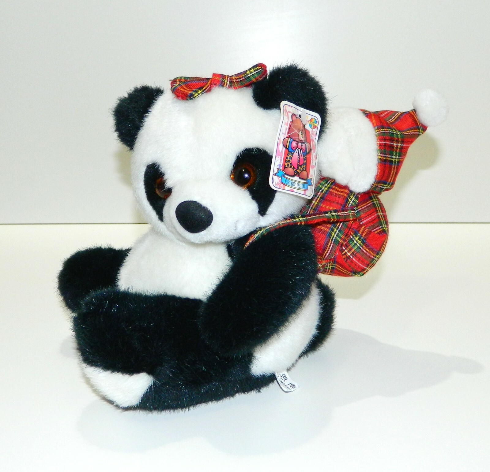 Panda Bear Plush Stuffed Animal Toy With Lil Cute Baby Cub On Back In Carrier 8"