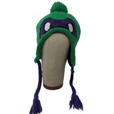 Nickelodeon Boys Winter Beanie Hat Green 14  Older Ear Flaps Eyes Pom Pom 2013