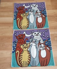 Set of 2 Embroidered Pillow Covers '5 Cats' Cartoon Style Apprx 17x17 NEW no tag