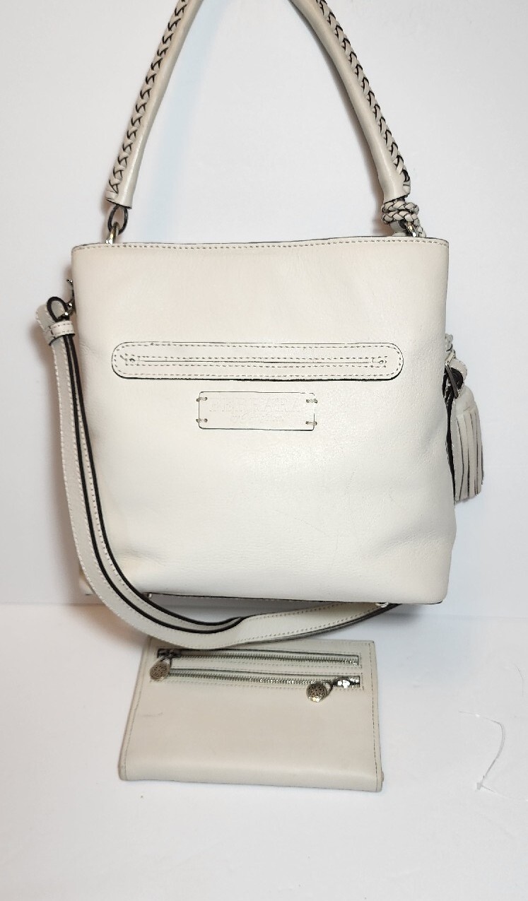 BRIGHTON FERRARA COLL CALDERA TASSELED BUCKET HANDBAG WALLET SET WHITE READ $745 image 8