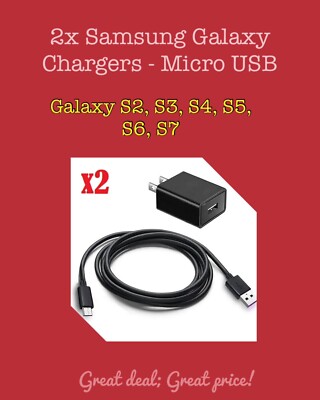 [2 PACK] 5V 1A Micro USB Wall Charger for Samsung Galaxy S7 S6 S5 J7 A10 Tablet