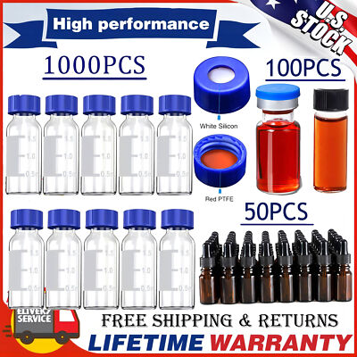1000PCS 2ml Autosampler Vials+Pre-Slit Caps 9-425 Glass Bottle Screw Top HPLC GC