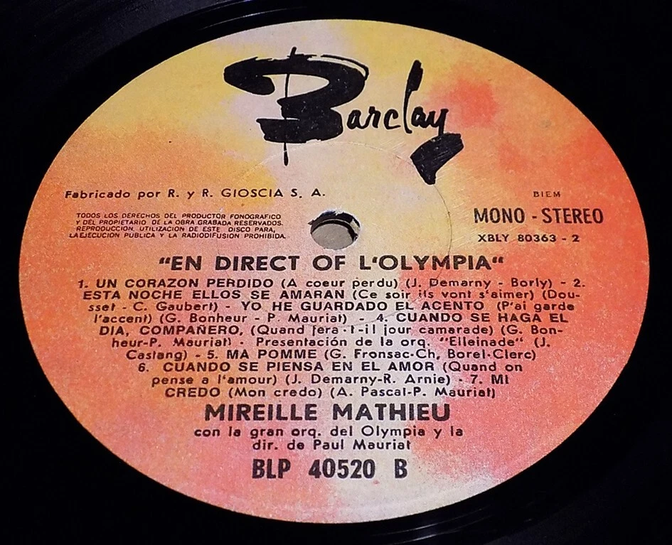 MIREILLE MATHIEU En Direct De L'Olympia Uruguay 1968 LP Chanson PAUL MAURIAT - Image 4 of 4