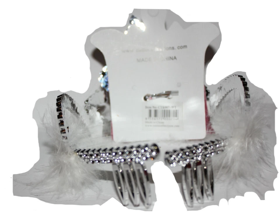 Tiara princesa de las nieves de 4", niña, estrás azul y flores con plumas blancas Foto 2 de 4