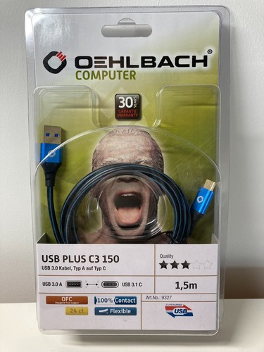 Cavo USB Oehlbach Plus C3 USB per smartphone tipo A 3.0 a tipo C 3.1 1,5m 9327 - Foto 1 di 2