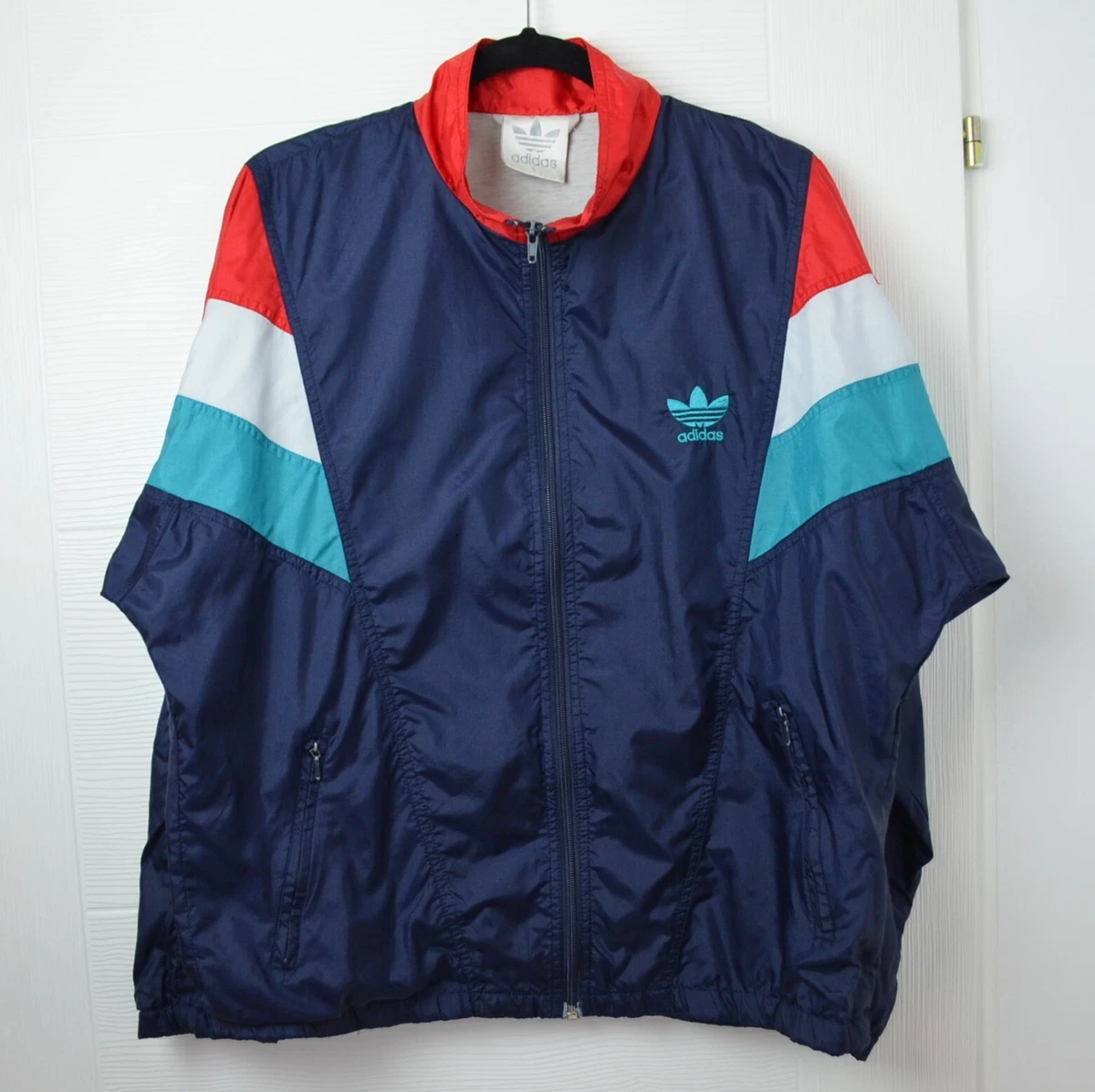 Unisex 80s 90s ADIDAS Shell Tracksuit Jacket Track Windbreaker Navy Red Vintage