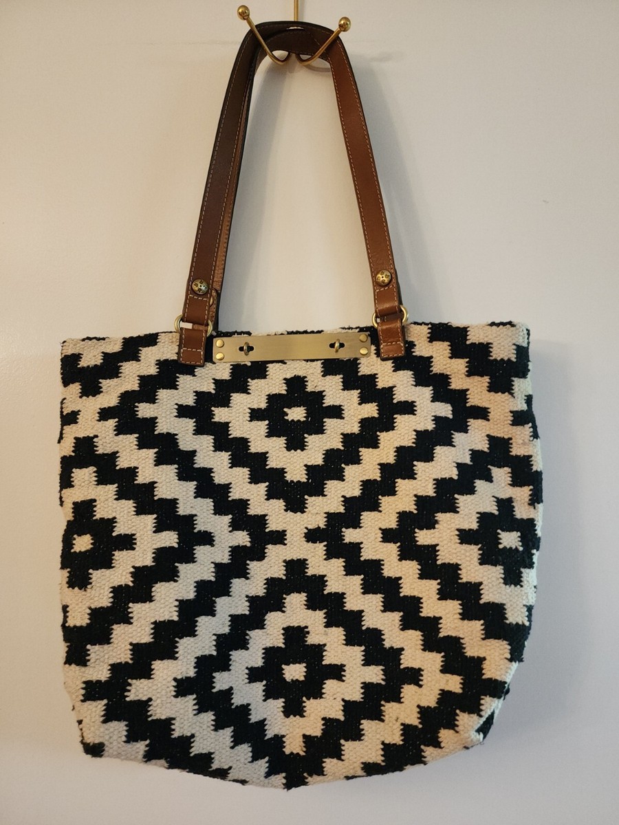 Patricia Nash Women Woven Brown and Beige Tote Handbag With Leather  Strap/EUC