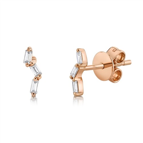 Baguette Diamond Stud Earrings 14K Rose 