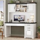 Farmhouse Computer Desk with Hutch and 3 Drawers, 47.2" Executive Office Desk