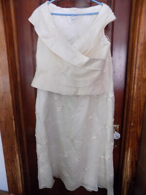 Zola Evening Ivory 2-piece Silk Organza Top w/ long Pearl Beaded Skirt Sz 16 NWT