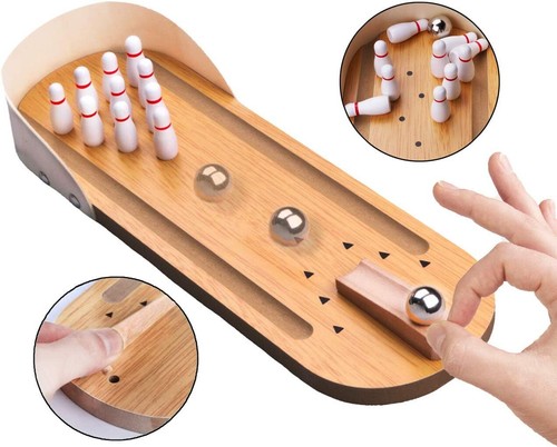 Table Top Mini Bowling Game Set-Tabletop Wooden Board Mini Arcade Desktop - Picture 3 of 6