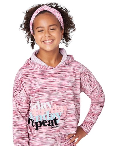 Justice Girls Pajamas Set Burgundy 10 2 Pieces Hood Weekend Top And Pants - Picture 2 of 8