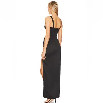 NBD Elodie Maxi Dress black satin bustier corset Gown boned Revolve NWT Sz  L | eBay