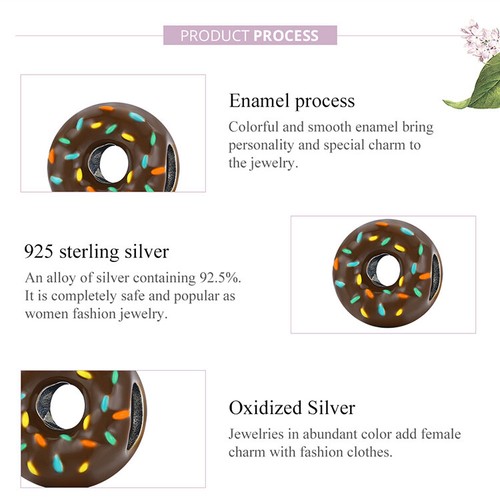 Voroco European .925 Sterling Silver DIY Charm Enamel Donut Beads For Bracelet - Picture 2 of 12