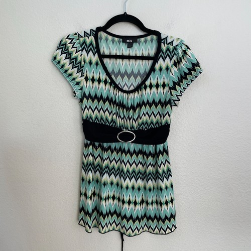 Vintage Y2K BCX Womens Large Zigzag Tunic Short Sleeve Babydoll Shirt USA Made - Picture 9 of 12