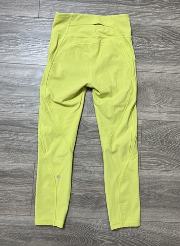 Lululemon Time To Sweat Crop 23 Lemon Vibe Neon Yellow Leggings Luxtreme sz 4 - Picture 3 of 23