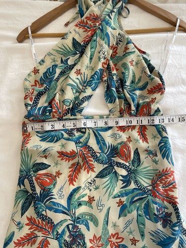 Shona Joy Dress BNWT Size AU 8/US 4 Malia Cross Front Halter Midi Cream/multi - Foto 17 di 17