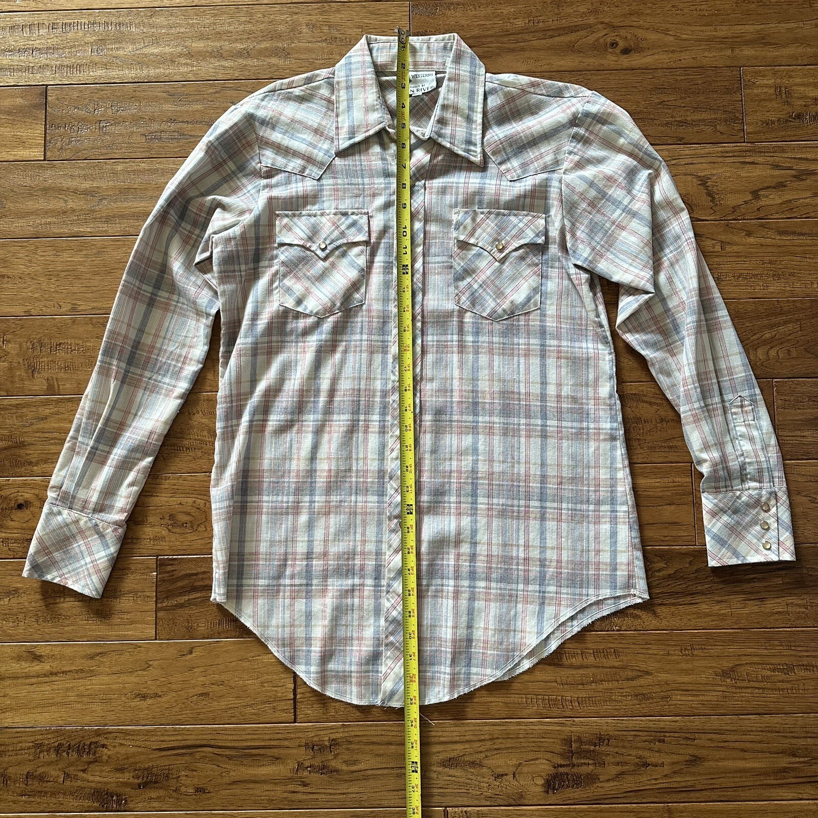 Snap Button River Vintage Dan River Western Snap Button Shirt Mens XL 18-34 Red White ...