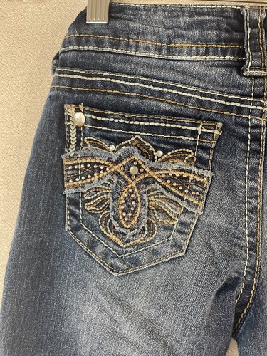 Wall Flower Girls Vtg Blue Denim Stretch Bootcut Jeans Embroidered Sz 3 - Picture 10 of 14