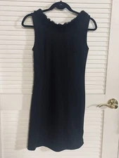 Derek Heart Couture Women Black Sleeveless Dress Size M Fur At Neck Shift EUC