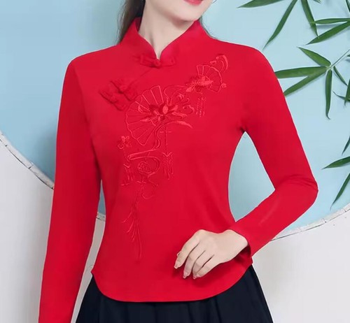 New Women's Long sleeve Tops Casual Chinese Style Floral T-shirt embroidery Tops - Picture 15 of 20