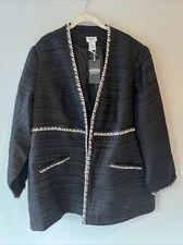 Monroe & Main Womens Black  Texture Contrast Trim Classic Jacket Plus Size 3X