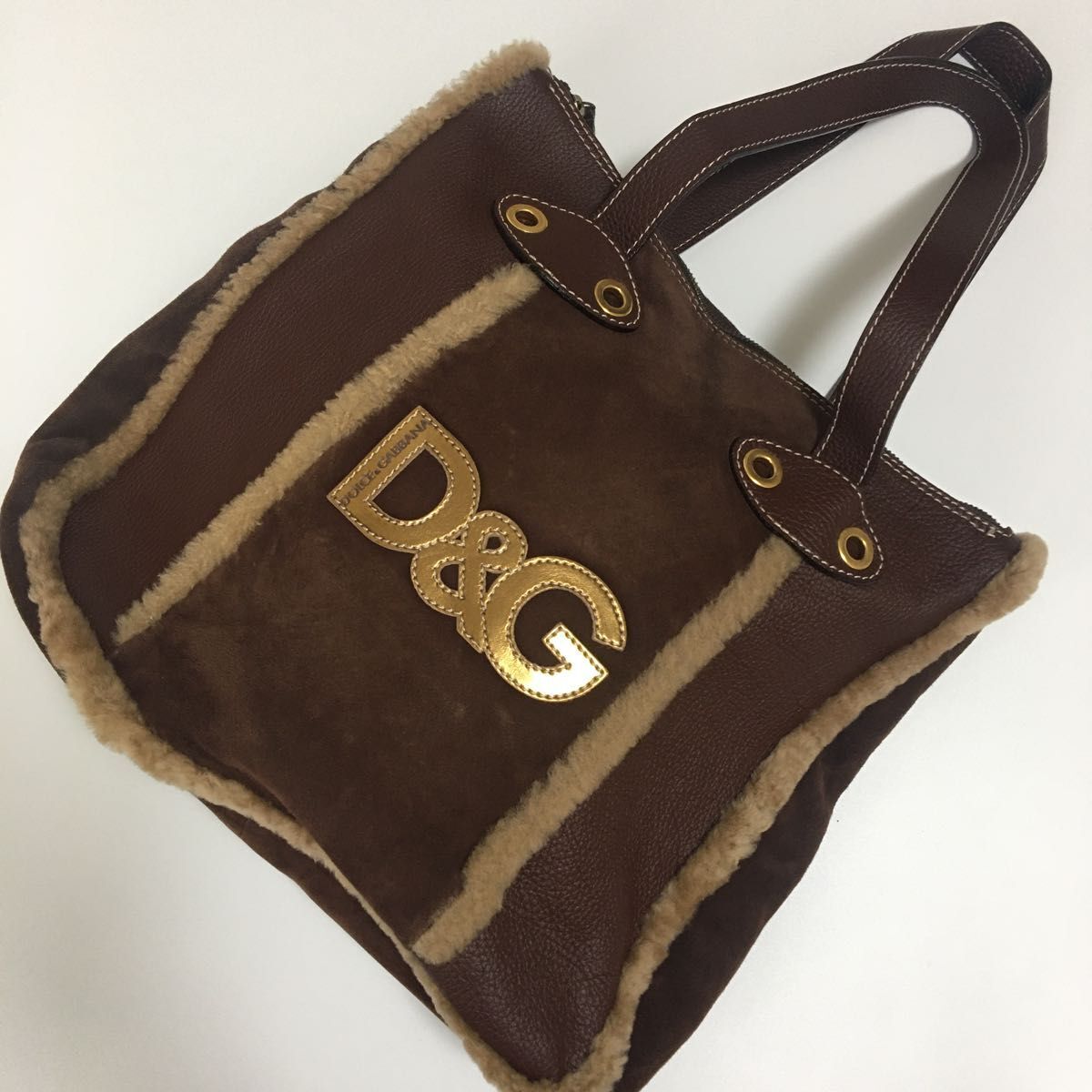 Authentic DOLCE&GABBANA tote bag shoulder leather brown DG Authentic DOLCE&GABBANA tote bag shoulder leather brown DG
