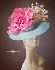 Kentucky Derby Hat Fascinator White Cream Royal Ascot Soft Baby Blue Neon Pink