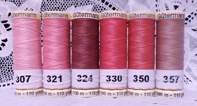 6 NEW Pink mauve colors GUTERMANN 100% polyester thread 110 yards each Spool