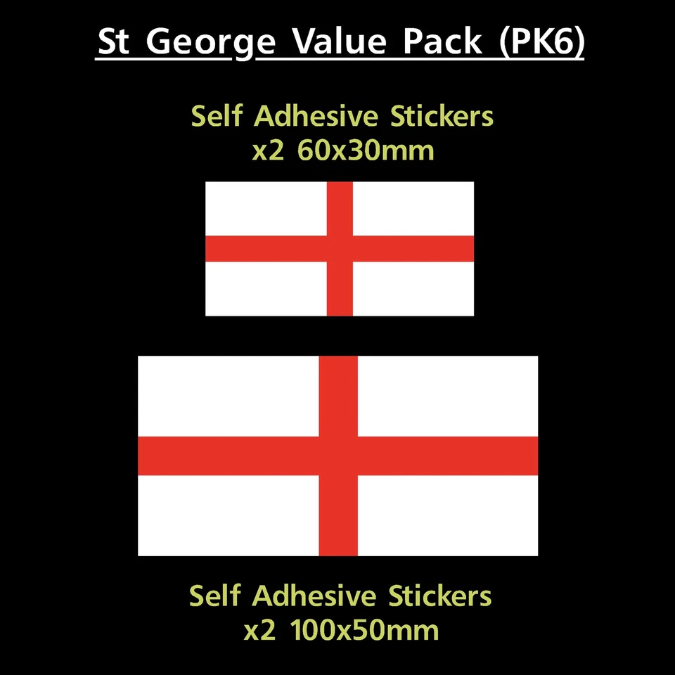 St George England Flag Sticker Decals - Value Pack! - GB, Van, Car, Truck