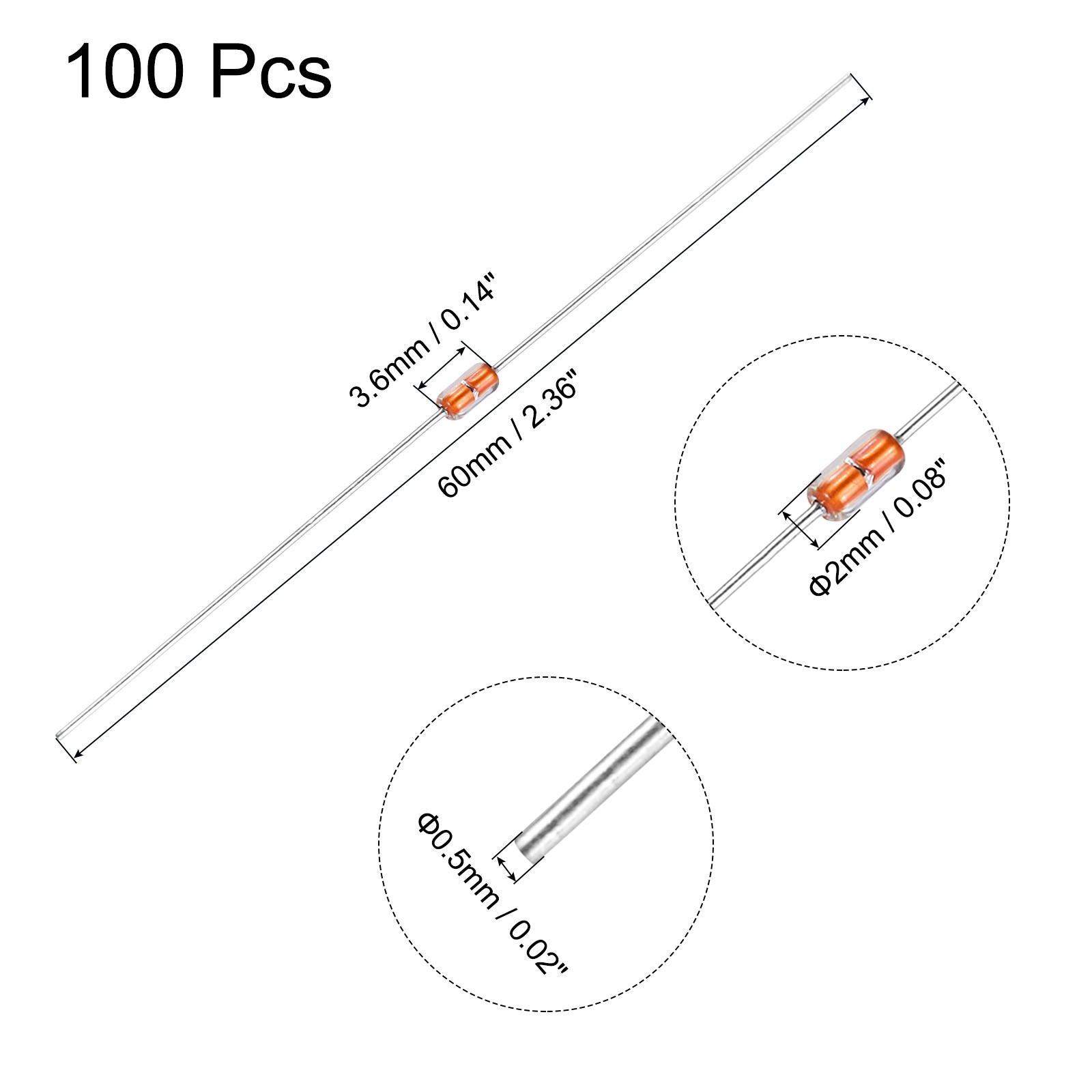 100pcs NTC Thermistors Resistors MF58 3950B 1% 10K Ohm Temperature Sensors