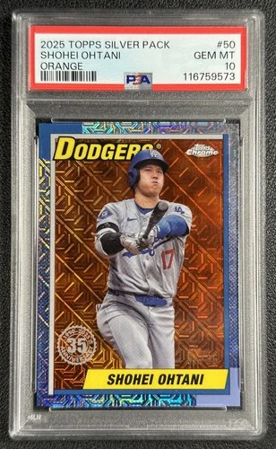 SHOHEI OHTANI PSA 10 2025 TOPPS CHROME 1990 SILVERPACK ORANGE REFRACTOR 05/25