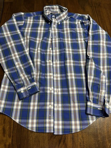 Brooks Brothers Fleece Shirt Youth Boys Large Blue Plaid Long Sleeve Button Up