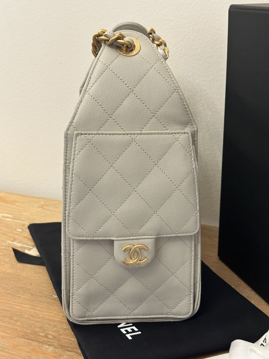 CHANEL 25 Small Light Grey Nacaa Gris Caviar GHW Hobo Bag *VERY