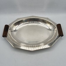 Coupe plateau en métal argenté et bois de macassar Art Déco
