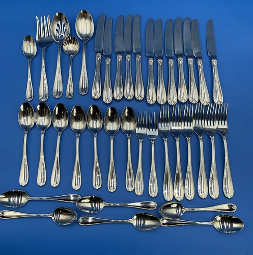 38 Pieces Lenox 18/10 Tudor Bead Augusta Silverware Flatware Spoons Forks Knives - Picture 2 of 8