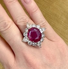 AGL 9.34 ct Unheated Burma Ruby and Diamond Ring in Platinum -HM2500