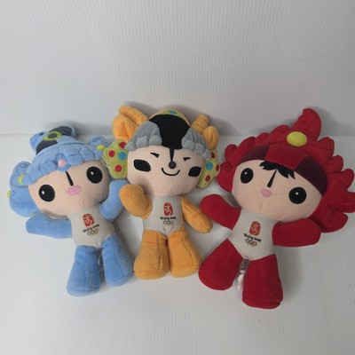 Beijing 2008 Olympics Fuwa Official Mascot lot of 3: Red, Orange, and Blue