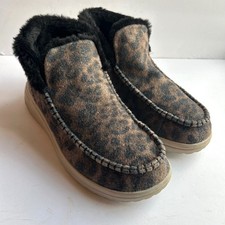 Hey Dude Denny Ankle Boots Womens 9 Beige EUC Booties Leopard Faux Fur Lined