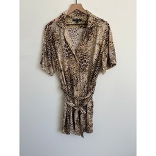 Motel Shirt Dress M Brown Animal Print Boho Chic Belted Button Down Festival