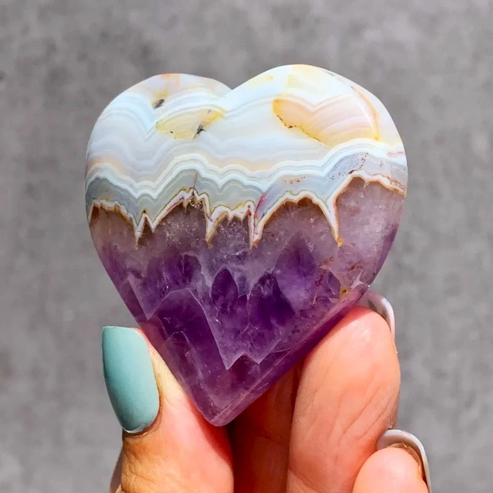 Piedra grande de palma de bolsillo de curación de ágata de encaje amatista corazón de 2"~3" Foto 2 de 4